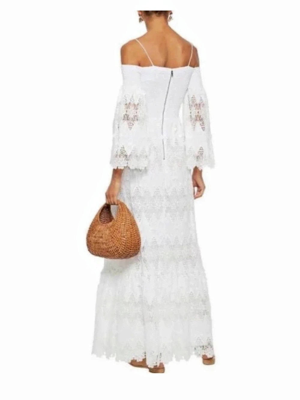 alice + olivia Roseline smocked White Lace Maxi Dress Large - Picture 5 of 16